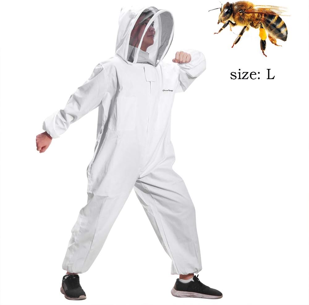 Greenbang Beekeeping Suit,Super Thick Beekeeping Suit Foldable Fencing Veil Coverall Bee Protecting Suit Smock with Front Zipper (L(165-175CM))