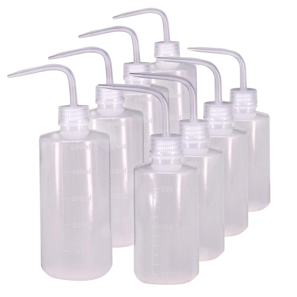 Benail 250ml+500ml Plastic Safety Wash Bottle, Plastic Squeeze Bottle Narrow Mouth, 8 Pack (Each Size 4)