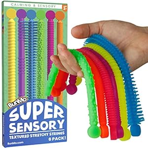 BUNMO Super Sensory Stretchy Strings 6pk | Calming & Textured Monkey Stretch Noodles | Sensory Toys for Autistic…