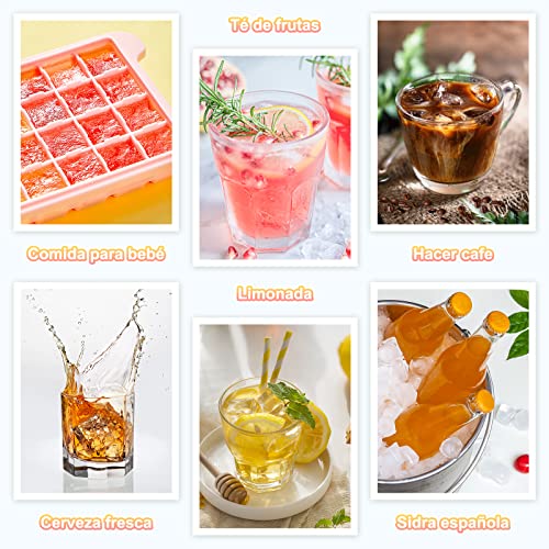 bedee Cubiteras para Hielo con Tapa, 72 Cubitos, Molde Silicona Sin BPA, Bandejas para Hielo Silicona, 2 Piezas Bandejas para Hielo para Congelarse Alimentos para Bebés, Agua, Cola, Cócteles (Rosado)