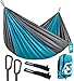 Foxelli Camping Hammock – Lightweight Parachute Nylon Portable Hammock with Tree Ropes and Carabiners, Perfect for Outdoors, Backpacking, Hiking, Camping, Travel, Beach, Backyard & Garden