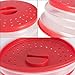 OUCHAN Collapsible Microwave Plate Cover Colander Strainer for Fruit Vegetables,BAP Free and Non-toxic (Red)