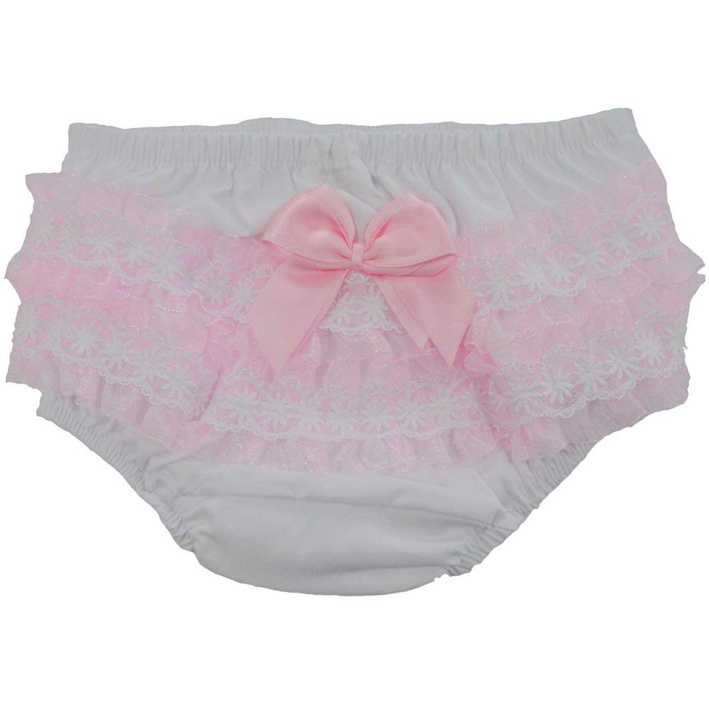 Soft Touch Baby Girls Frilly Pants/Knickers/Nappy Covers (0 to 18 Months) (White/Pink, 0-6 Months)