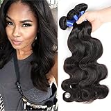 HANNE 8A Brazilian Virgin Hair with Lace Closure 3 Bundles Brazilian Body Wave Human Hair Extensions with Lace Closure (16