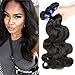 HANNE 8A Brazilian Virgin Hair with Lace Closure 3 Bundles Brazilian Body Wave Human Hair Extensions with Lace Closure (16