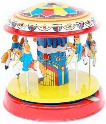 Five Pony Carrousel, Metal Circus Winds Up, Steel Tin Toy Collection, Size : 4" X 4" X 4"
