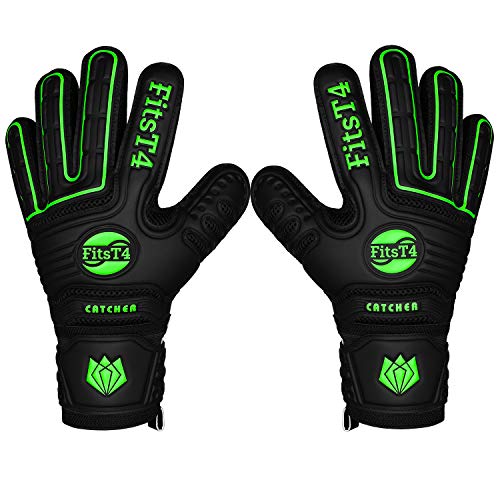 FitsT4 Goalie Goalkeeper Gloves with Fingersaves & Super Grip Palms