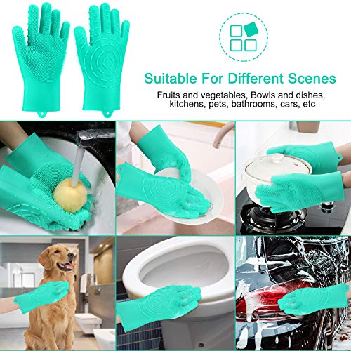 Pccooler Dishwashing Scrub Gloves | 2019 Upgrade Version 2-Sided Multi-Function Cleaning Gloves, Reusable Silicone Sponge Dish Scrubber for Kitchen, Bathroom, Car Wash, Household, Pet Hair