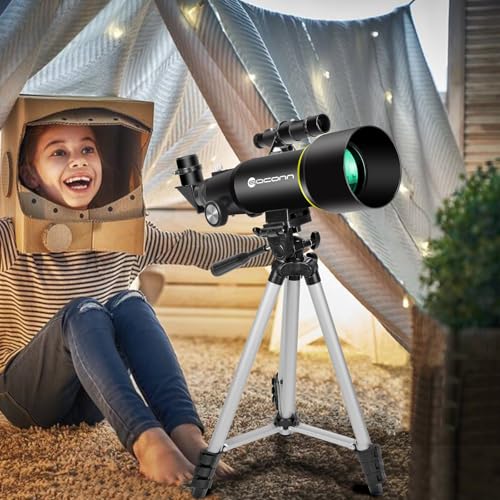 Télescope pour Adultes débutants, Ouverture 70 mm 400 mm AZ Mount Full Multi-Couches Réfracteur Optique Portable Télescope de Voyage avec trépied Adaptateur téléphone (Black)