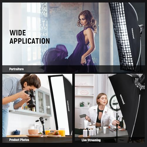 NEEWER 12"x47" Quick Setup Foldable Rectangular Strip Softbox Bowens Mount with Diffusers/Honeycomb Grid/Bag, Compatible with Godox Aputure 120d Video Lights Q4 Studio Flash Strobes, NS17S