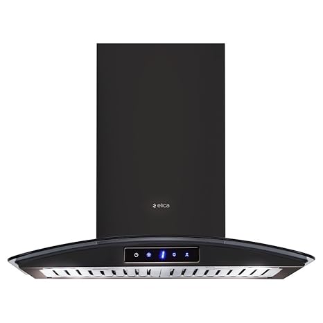 Elica 60 cm 1220 m3/hr Chimney (GLACE TRIM ETB PLUS LTW 60 NERO TC3V LED, 2 Baffle Filters, Touch Control, Black)