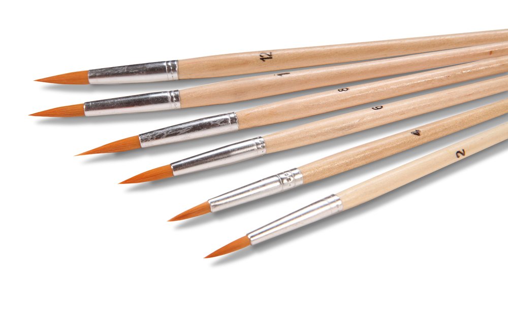 Artist Paint Brush Set 6 Pc. Fine Tip Round Point for Acrylic, Oil or