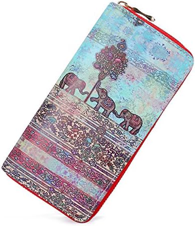 Sansarya Elephant Print Long Zipper Boho Women Wallet Clutch Ladies Card Holder (ElephantRed)