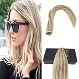 Sunny 18inches Tape in Human Hair Extensions #18/613 Caramel Blonde Mixed Bleach Blonde Highlight Human Hair Tape in Extensions 20pc/50g Weight