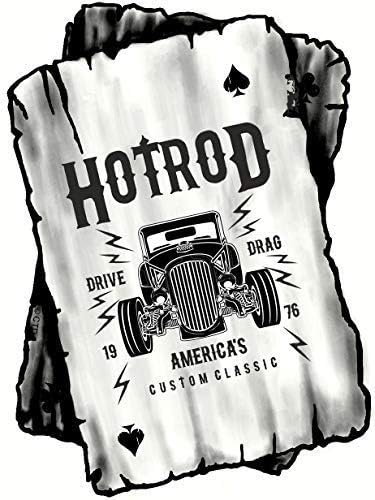 B&W Ace Playing cards Design With Old School American Hot Rod Rat Rod Motif Vinyl Car Sticker Decal 100x75mm