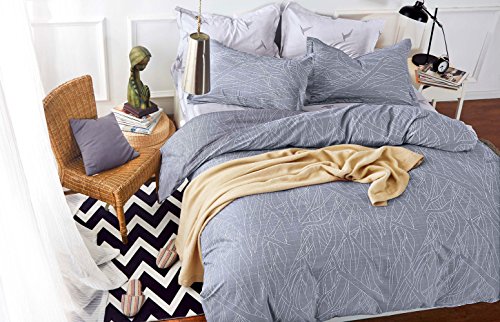 Tree Branches Duvet Cover Set, Tree Pattern Printed on Light Gray Grey, Soft Microfiber Bedding with Zipper Closure (3pcs, Queen Size)