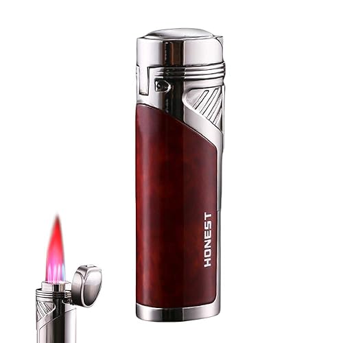 N/A Quadruple Torch Lighter Windproof Gas Lighter Luxury Texture 4 Turbo  Flame Jet Cigarette Lighter with Hidden Cigar Cutter, No Gas,Red-Wood-Grain  in Kenya