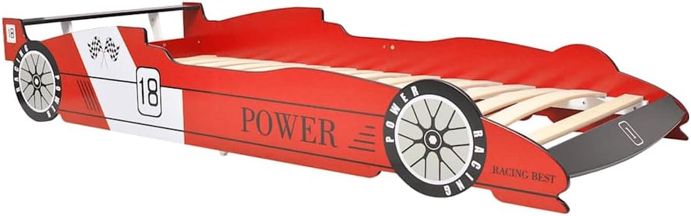 vidaXL Red Race Car Bed 90x200 cm MDF Frame with Safety Rails for Kids