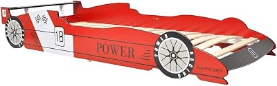 vidaXL Red Race Car Bed 90x200 cm MDF Frame with Safety Rails for Kids