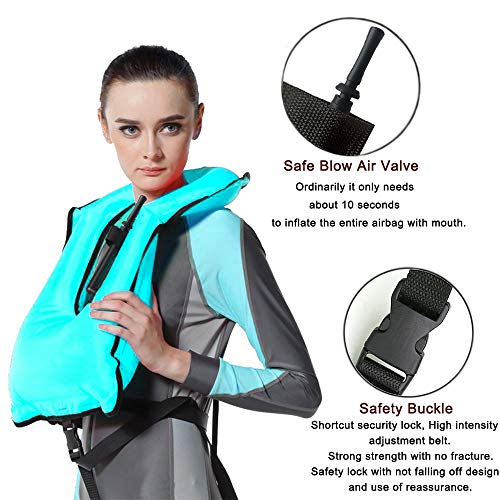 Faxpot Men/ Women Adult Inflatable Life Jacket Snorkel Vest For Swimming Safety - Thumbnail 3