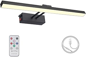 RAIFOOLLY Picture Light,Wireless Battey Operated 5000mAh, 17" Black Picture Light with Remote, Timmer and Dimmable Art Lights for Paintings, Display Light for Wall Frame Portrait