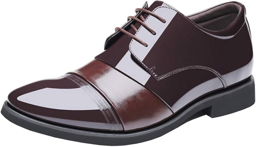 Amazon Hurtbasuketto 6cm 8cmアップ メンズ ビジネスシューズ シークレットシューズ オックスフォード エナメル 新郎靴 ポインテッドトゥ ドレスシューズ おしゃれ 身長アップ 冠婚葬祭 身長 黒 ブラウン 8cm Measurement 24 Point 5 Centimeters