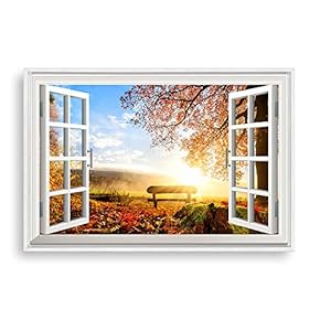 Framed Canvas Wall Art for Living Room, Bedroom Fake Window Sunny Day Canvas Prints for Home Decoration Ready to Hanging - 16x24 inches