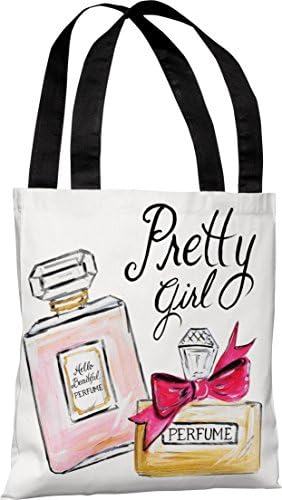 One Bella Casa Pretty Girl Perfume Pink Bow/Multiple Perfumes Tote Bag by Timree Gold, 16"x 16"