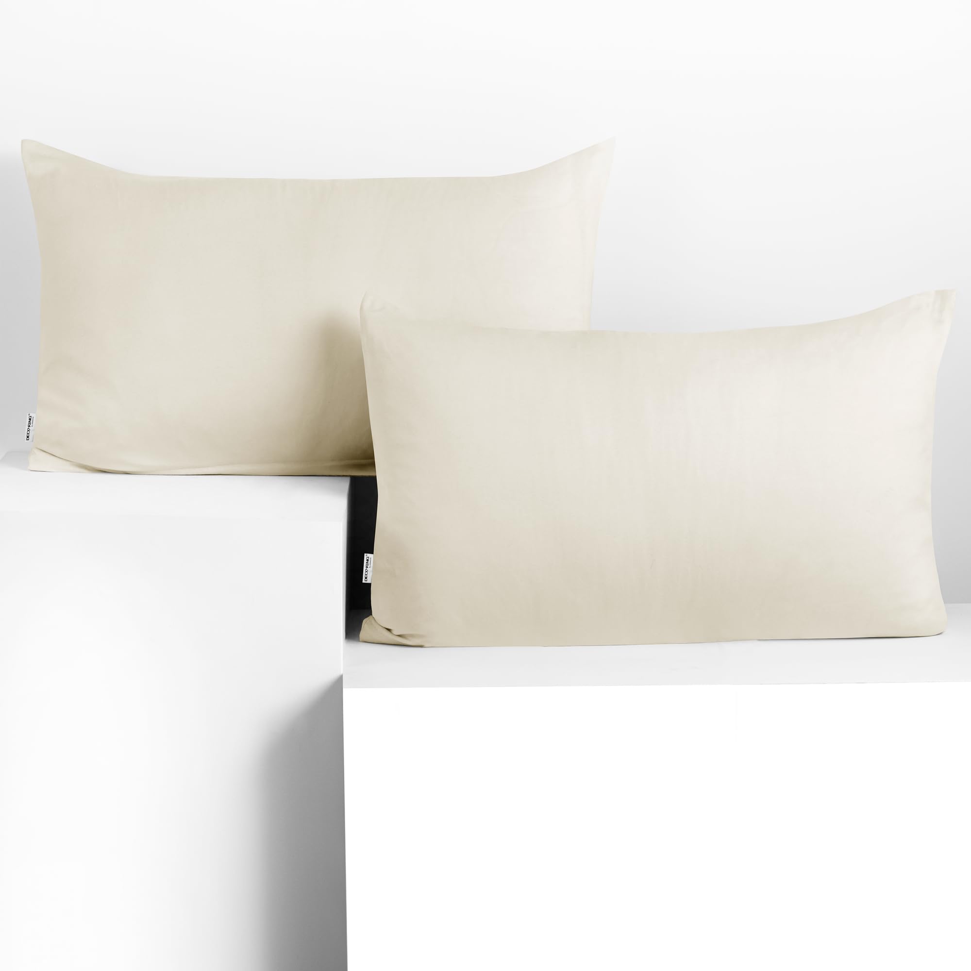 DecoKing 2 Pillowcases 50 x 60 cm Jersey Cotton Zip Ecru Ivory Amber