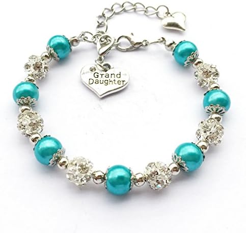 DOLON Teal Faux Pearl Girls Charm Bracelet Jewellery For Granddaughter