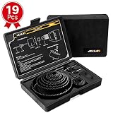 Hole Saw Kit, JELLAS 19Pcs Upgraded Hole Drill Cutter Set in Hard Box, 2 Mandrels, 1 Installation Plate, 1 Hex Key, Durable and Cut Precise Holes for Soft Wood, Drywall, PVC Board and Plastic