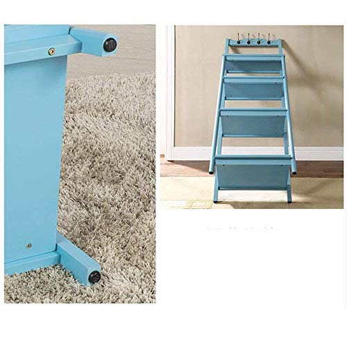 Wisdom Shelving & Storage Multilayer Wooden Rack Ladder Bookcase Ladder Shelf Framestorage Display Rack with 4 Shelves 4 Hooks Sturdy Durable,Blue - Thumbnail 3
