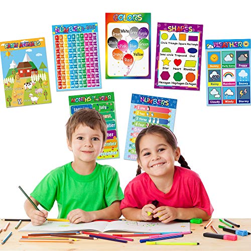 Educational Posters for Preschoolers Toddlers Kids Kindergarten Classrooms Alphabet Letters, Numbers, Shapes, Colors, Seasons, Week, Months, More,11 x 16 Inch,12PCS