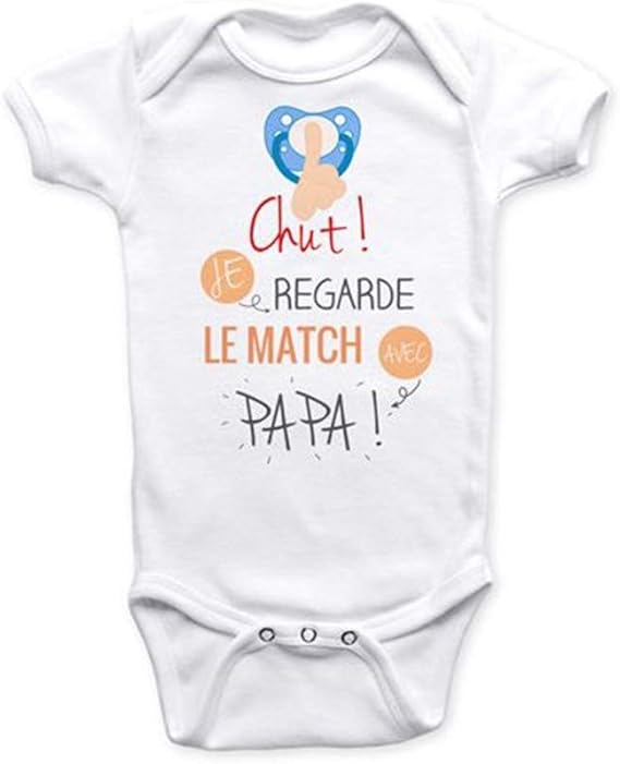 Fashion Boutik Body Bebe Mixte Blanc 100 Coton Chut Je Regarde Le Match Avec Papa 6 12 Mois Amazon Fr Vetements Et Accessoires