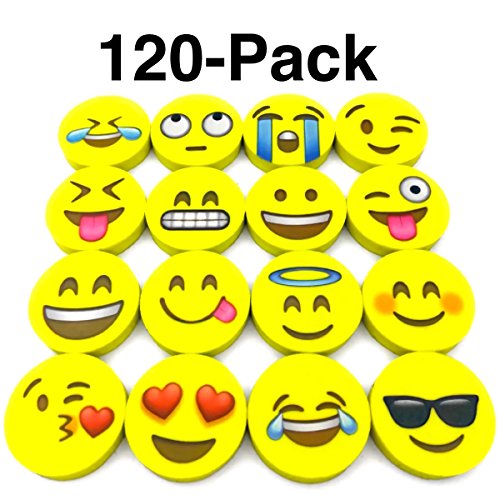 O'Hill Pack of 120 Pack Emoji Pencil Erasers 16 Emoticons Novelty Erasers for Party Favors School Classroom Prizes Rewards