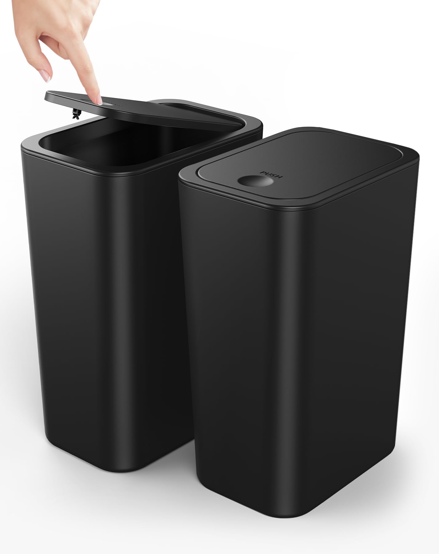 Photo 1 of Cesun 2 Pack Bathroom Trash Can, 4.0 Gallon / 15 Liter Small Garbage Can with Press Top Lid, Plastic Wastebasket with Pop-up Lid for Toilet, Office, Bedroom, Living Room, Black