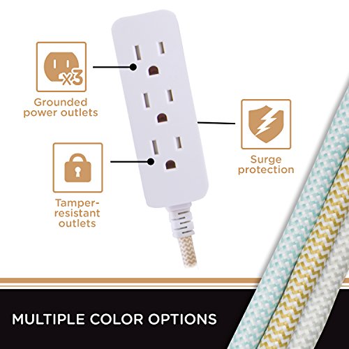 Cordinate 10 ft Designer Extension Cord with Surge Protection & Low-Profile Plug - Image 3