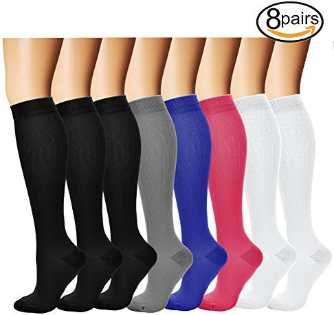 Compression Socks,(8 pairs) Compression Sock for Women &amp; Men - Best For Running, Athletic Sports, Crossfit, Flight Travel - Suits Nurses, Maternity Pregnancy, Shin Splints(Assort 1-S)