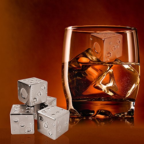 Stainless Steel Whisky Stones Food Grade Reusable Ice Stones Chilling Drinks Stones Whiskey Cooler In Gift Box With Velvet Pouch FDA Approved,Set of 4 (Dice Shape) - Thumbnail 2