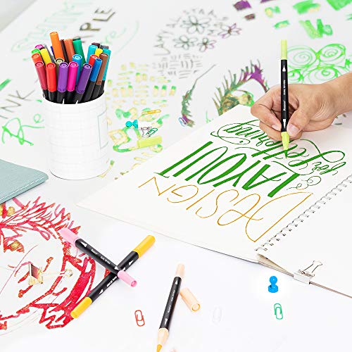 Coloring Markers Pen, Dual Brush Tip Marker for Adult Coloring, 34 Color Calligraphy Brush Fine Tip Pen for Beginner Journal Planner, Drawing, Doodle