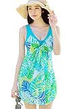 chouyatou Women's One Piece Printed Mesh Beach Swim Dress Bow-Knot