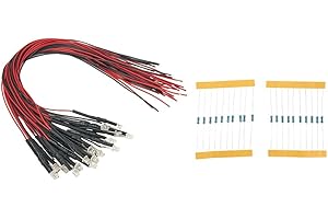 20Pcs 3Mm Warm White LED Lamp Light Set With 20Cm Wire And Resistors, 12V-18V AC/DC For Model Train Layout,And Building Acces