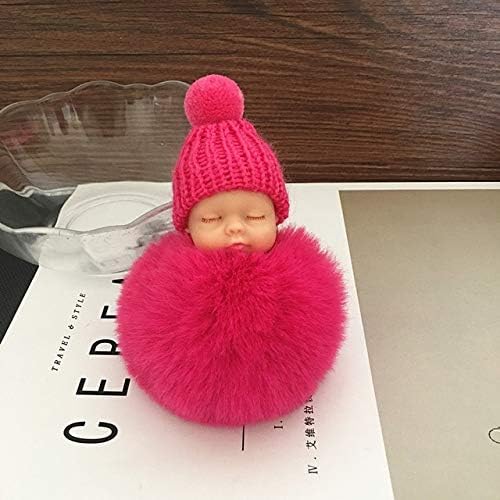 EXTOY Sleeping Doll Keychain Pompom Faux Rabbit Fur Ball Toy Women Trinket Bag Charms Must Have Kids Items Toddler Favourite Superhero Unboxing Kit