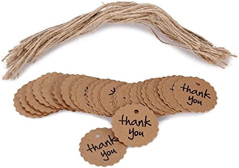 100pcs Thank You Tags with String, Round Kraft Paper Gift Tags with Free 10 Meters Natural Jute Twine