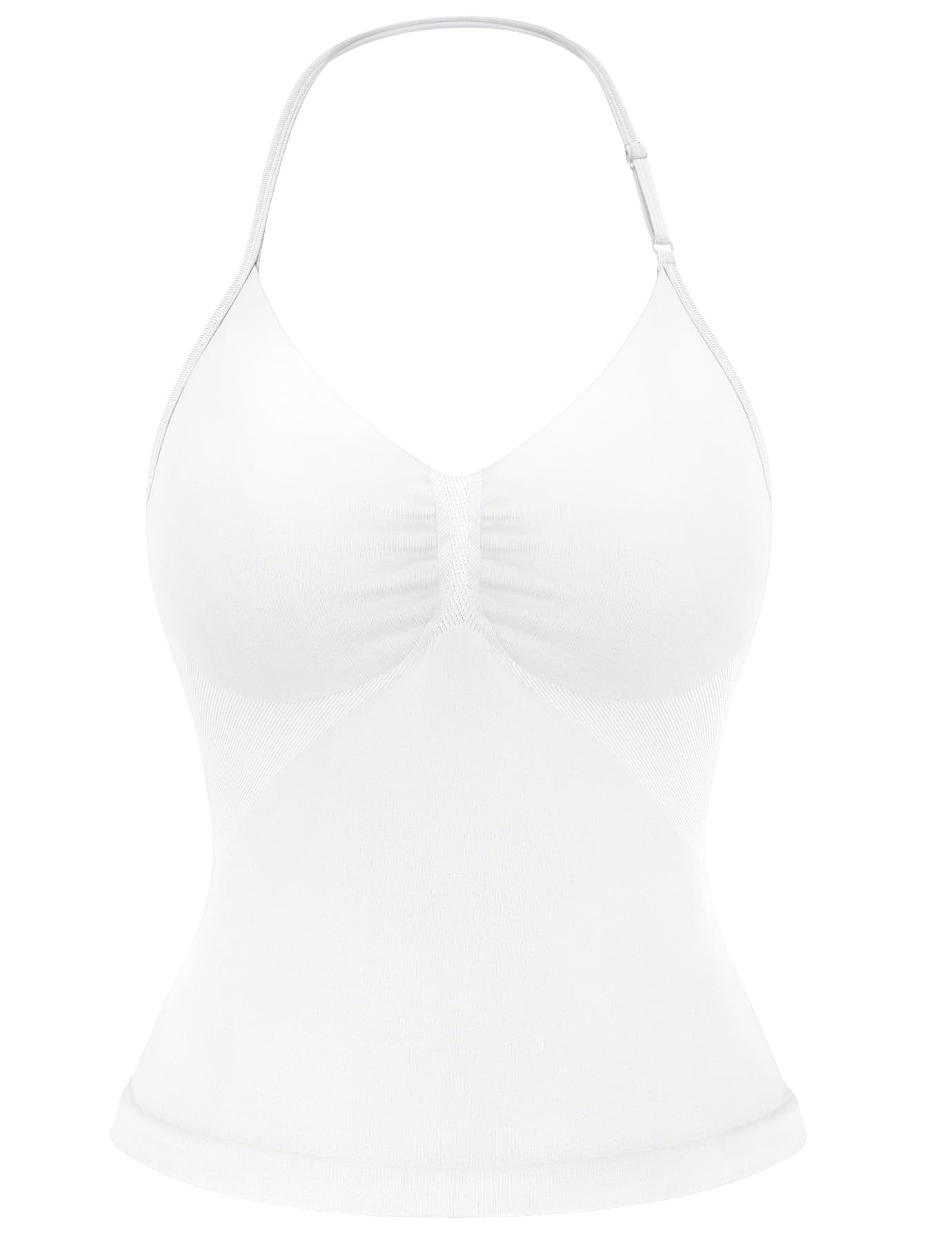 Photo 1 of YEOREO SoftHue Impact Longline Strappy Top Women's Halter Workout Tank Tops Backless Gym Longline with Adjustable Strap White