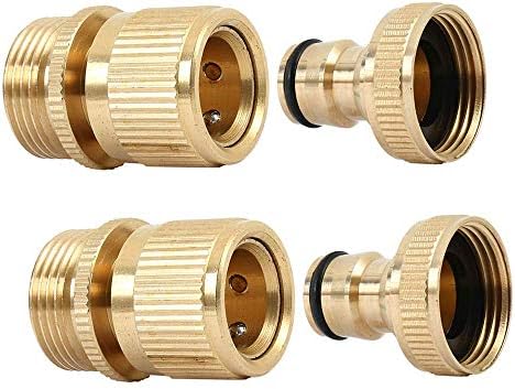 summery life 3/4โ Brass Garden Hose Quick Connector Brass Easy Connect Fitting Male and Female, Quick Hose End Connector Garden Hose Nozzle Connect Kit, 2 Sets/ 4 Pc