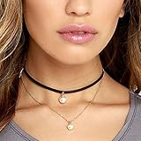 Gotd Women Punk Flannel Pearl Double Chain Necklace Collar Choker (Black)