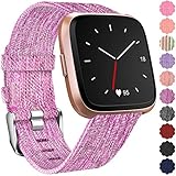 Maledan Compatible with Fitbit Versa Bands, Breathable Woven Fabric Accessories Strap Watch Band for Women Men, Small, Rose Pattern
