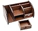 PAG Office Supplies Wood Desk Organizer Pen Holder Accessories Storage Caddy with 1 Drawer, 7 Compartments, Brown