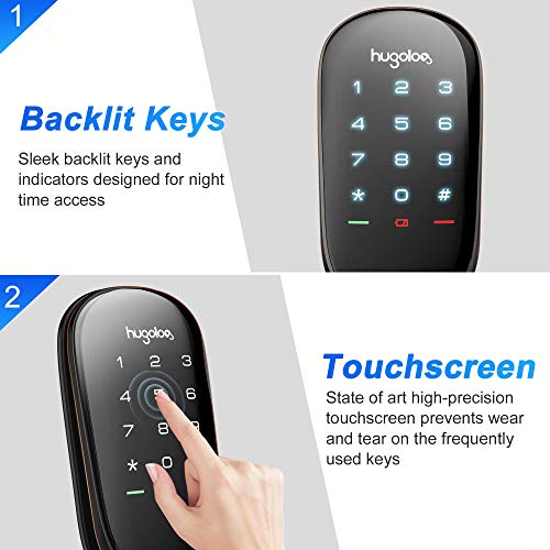 Hugolog Smart Lock ,Touchscreen Deadbolt Remote Wireless Control & Bluetooth Keyless Door Entry Easy Installation and… - Image 3